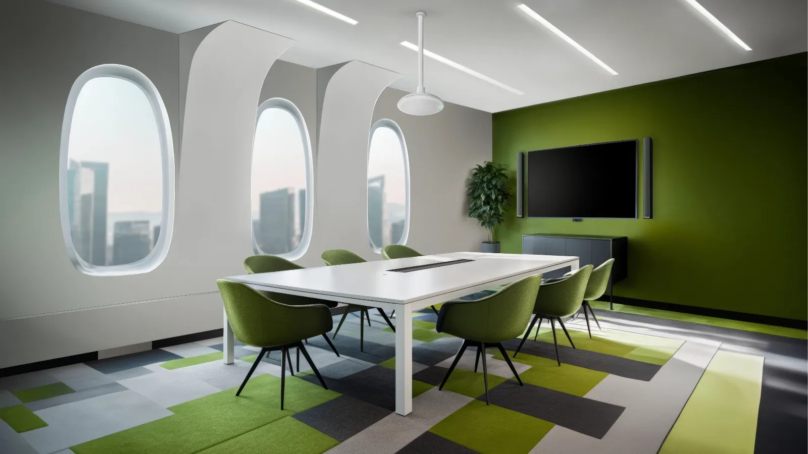 meeting room with MXA901 ceiling array microphone